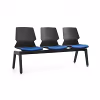 Prism Beam Chair - Black Shell Blue Seat Pad 3 Seater - Right Hand Side Angled