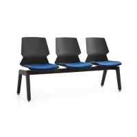 Prism Beam Chair - Black Shell Blue Seat Pad 3 Seater - Right Hand Side Angled