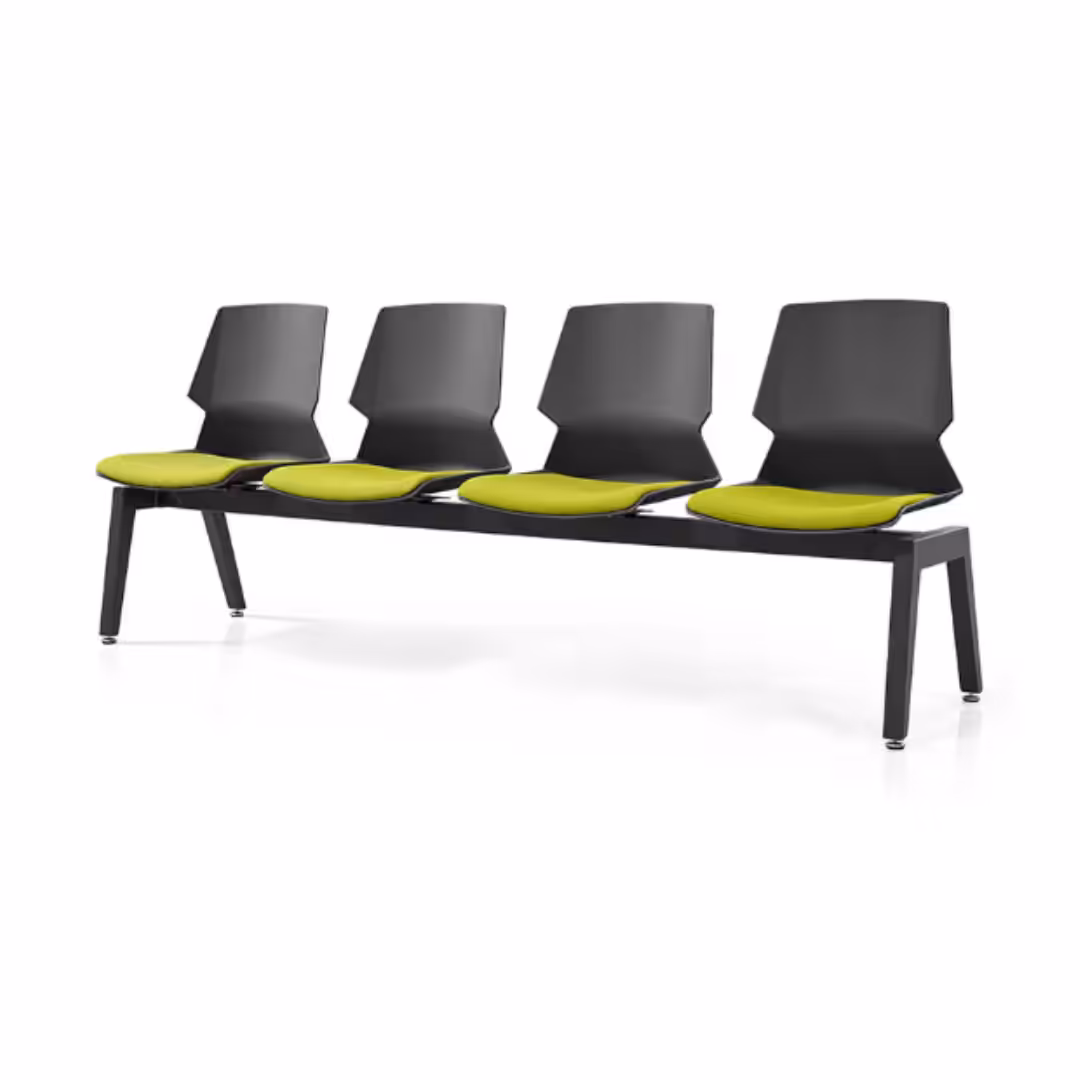 Prism Beam Chair - Black Shell Green Seat Pad 4 Seater