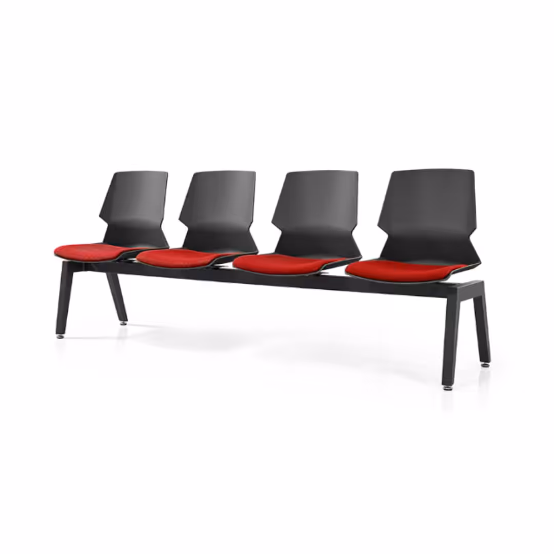 Prism Beam Chair - Black Shell Red Seat Pad 4 Seater