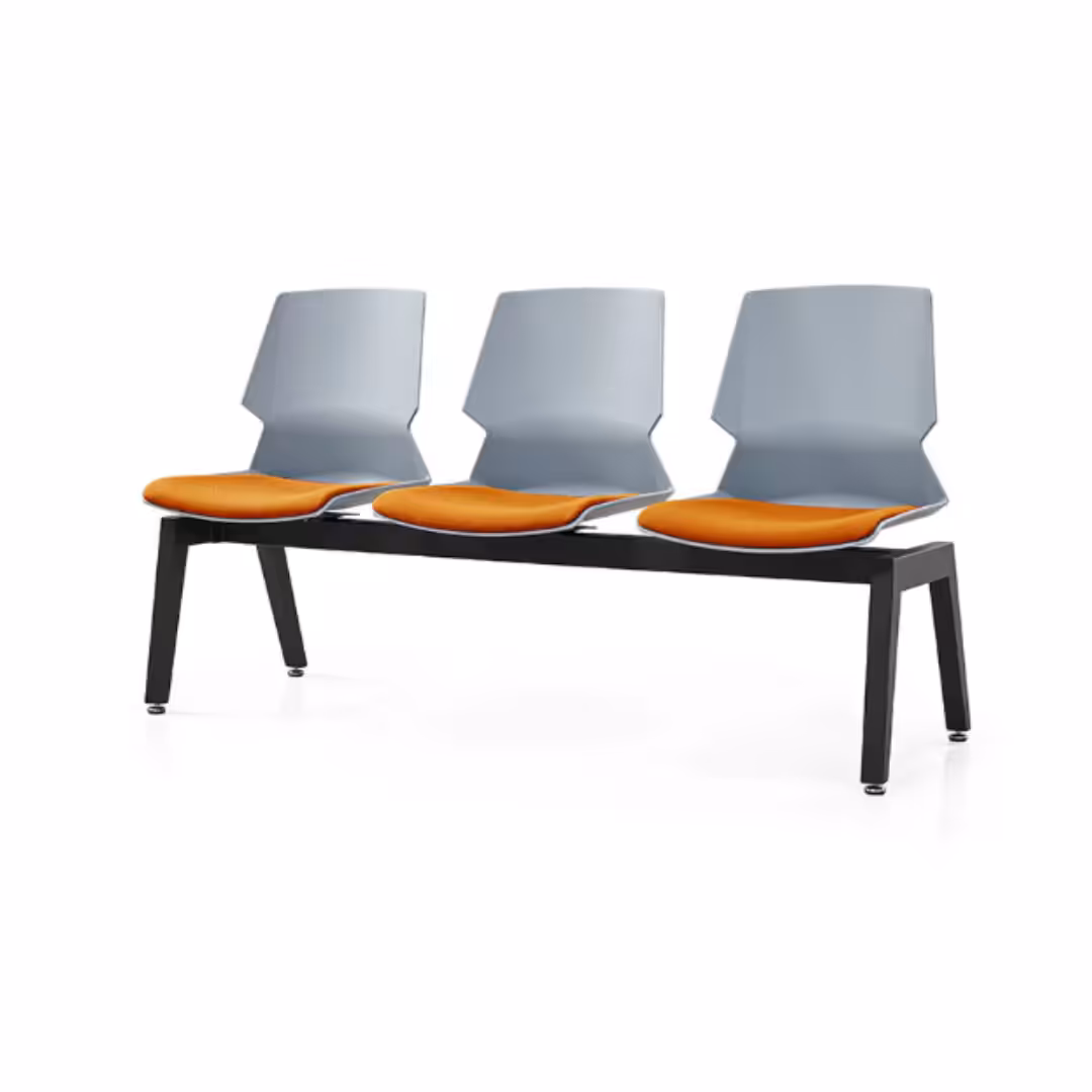 Prism Beam Chair - Grey Shell Orange Seat Pad 3 Seater
