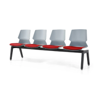 Prism Beam Chair - Grey Shell Red Seat Pad 4 Seater