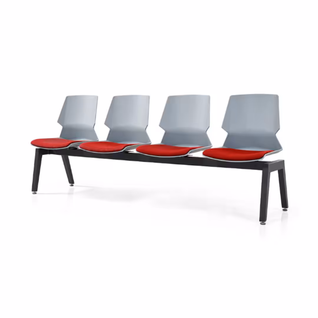 Prism Beam Chair - Grey Shell Red Seat Pad 4 Seater