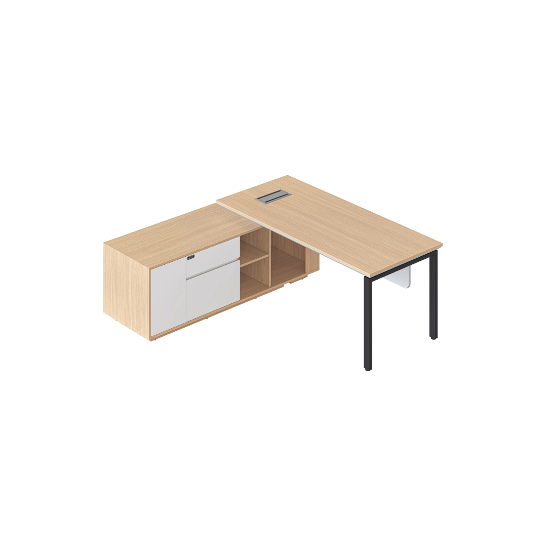 Casa Executive Desk and Cabinet - Black Legs Profile Legs and Left Hand Side Cabinet