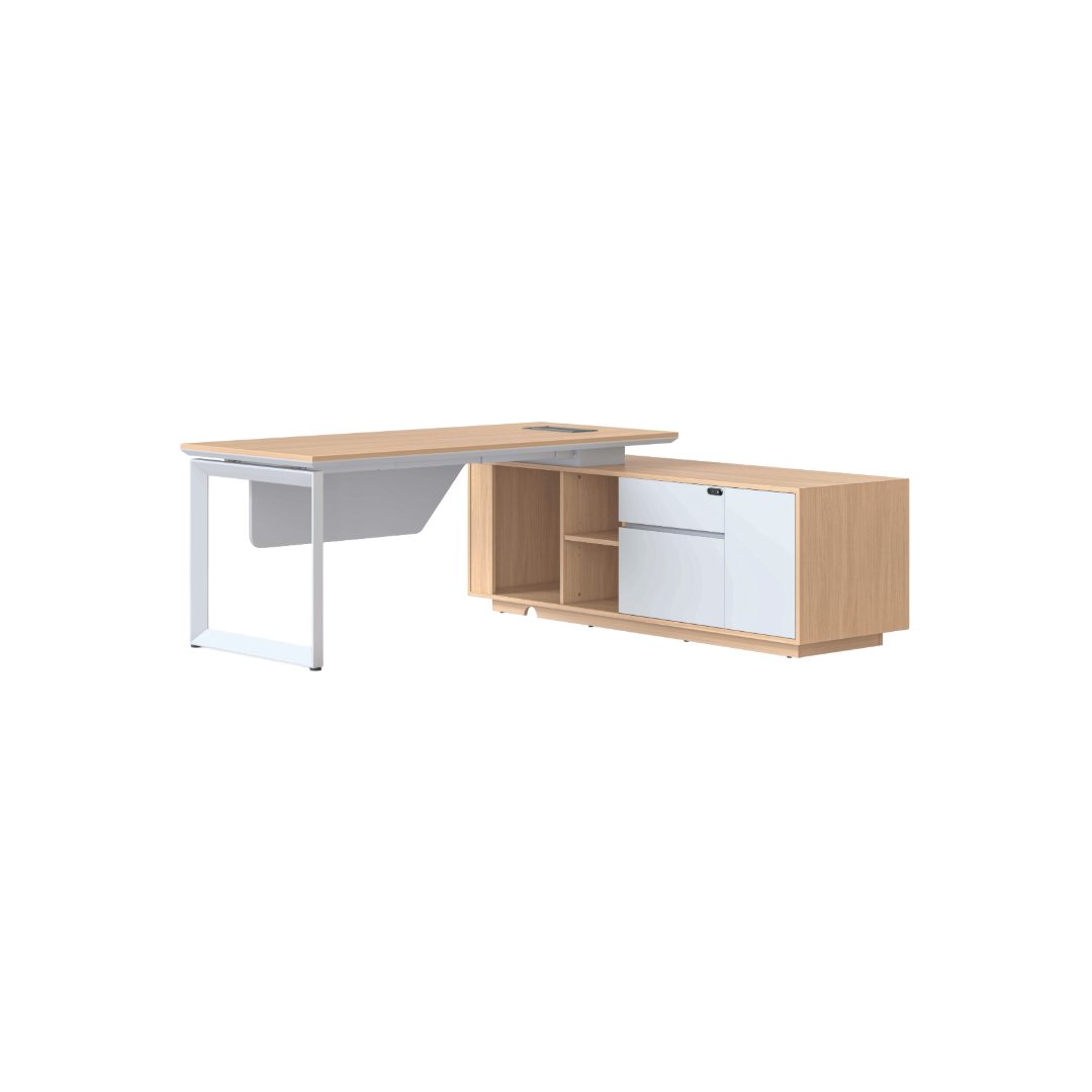 Casa Executive Desk and Cabinet - White Legs Loop Legs and Right Hand Side Cabinet