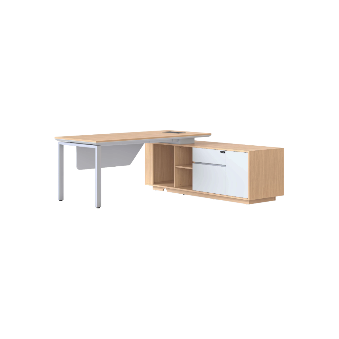 Casa Executive Desk and Cabinet - White Legs Profile Legs and Right Hand Side Cabinet