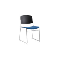 Ellis Sled Base Chair - Black Plastic Back Blue Seat Pad Chrome Frame