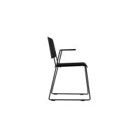 Ellis Sled Base Chair - Black Plastic Black Frame with Armrests Side Angled View
