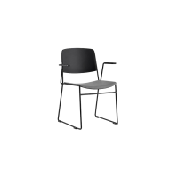 Ellis Sled Base Chair - Black Plastic Grey Seat Pad Black Frame with Armrests