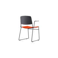 Ellis Sled Base Chair - Black Plastic Orange Seat Pad Black Frame with Armrests