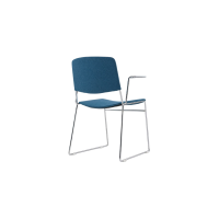 Ellis Sled Base Chair - Blue Fully Upholstered Seat and Back Chrome Frame with Armrests