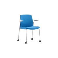 Rita 4 Leg Castors Chair - Blue Fully Upholstered White Frame with Armrests