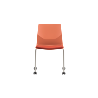 Rita 4 Leg Castors Chair - Orange Plastic Orange Seat Pad White Frame no Armrests