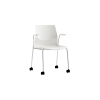 Rita 4 Leg Castors Chair - White Plastic White Frame with Armrests