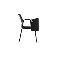Rita 4 Leg Chair - Black Plastic Blue Seat Pad with Writing Tablet 1