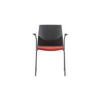 Rita 4 Leg Chair - Black Plastic Orange Seat Pad Black Frame with Armrests