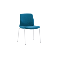 Rita 4 Leg Chair - Blue Fully Upholstered White Frame no Armrests Front Angled View