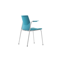 Rita 4 Leg Chair - Blue Plastic Blue Seat Pad White Frame with Armrests