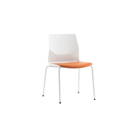 Rita 4 Leg Chair - White Plastic Orange Seat Pad White Frame no Armrests