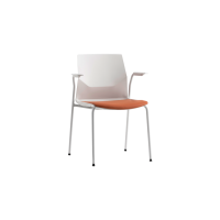 Rita 4 Leg Chair - White Plastic Orange Seat Pad White Frame with Armrests