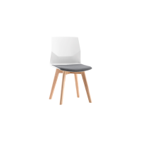 Rita Side Chair (Timber Base) - White Plastic Seat Grey Seat Pad