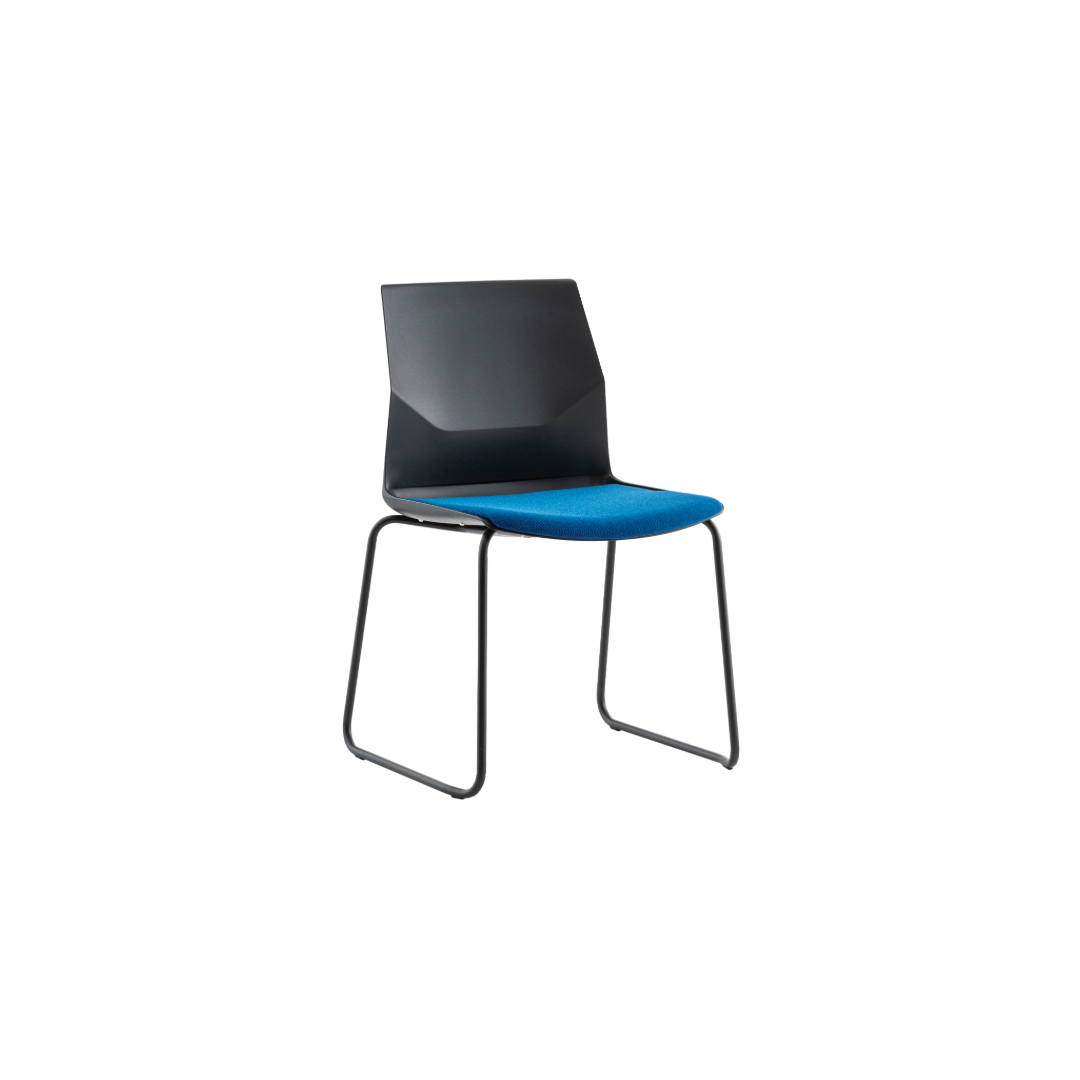 Rita Sled Base Chair - Black Plastic Blue Seat Pad Black Frame