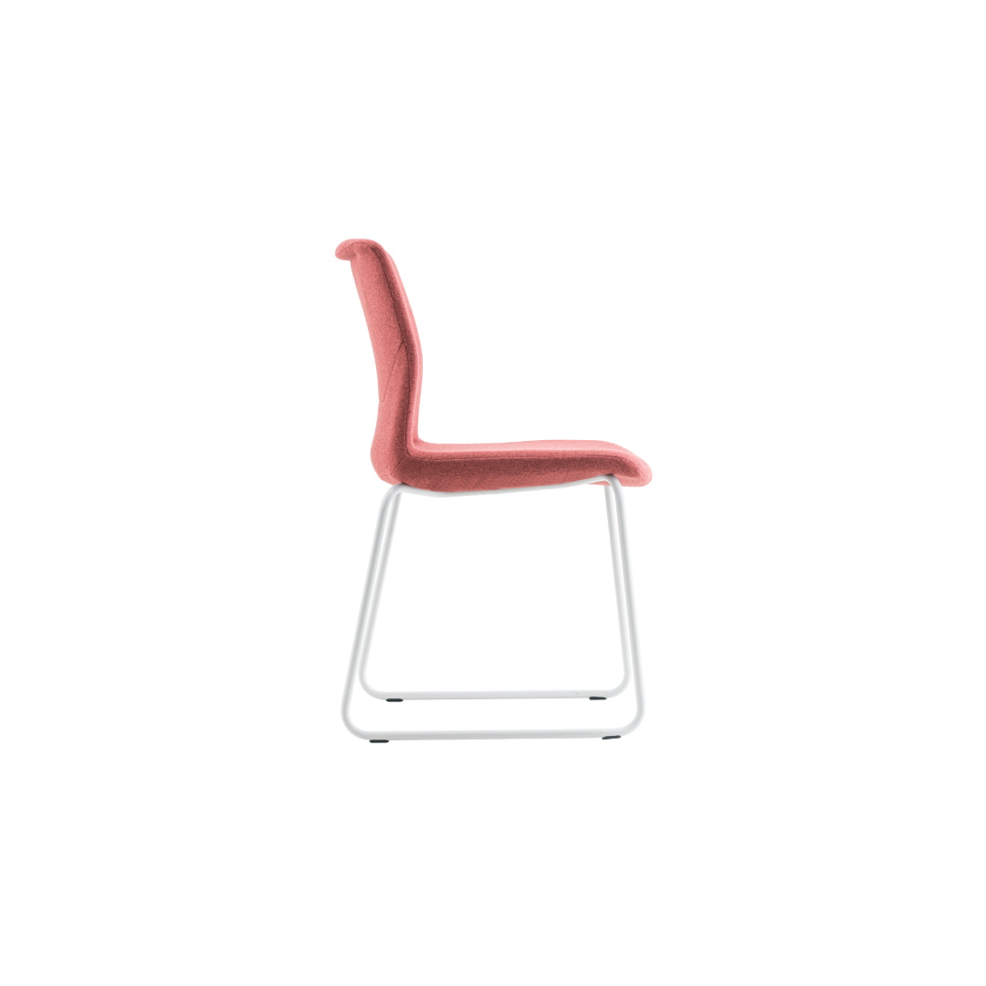 Rita Sled Base Chair - Carol Fully Upholstered White Frame Side Angled View