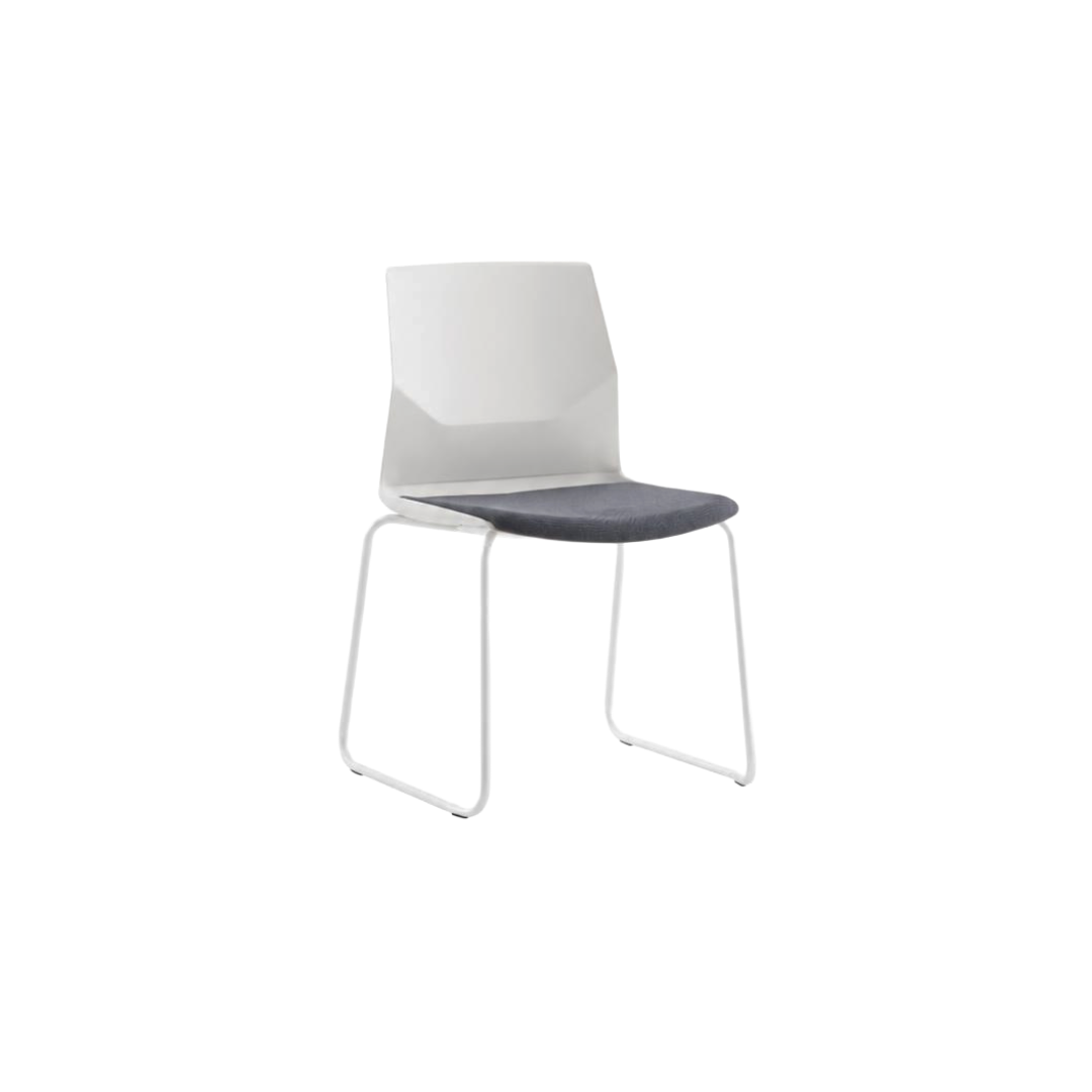 Rita Sled Base Chair - White Plastic Grey Seat Pad White Frame