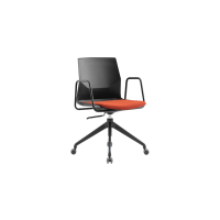 Rita Task Chair - Black Plastic Orange Seat Pad Black Frame with Armrests