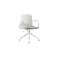 Rita Task Chair - White Plastic Green Seat Pad White Frame with Armrests
