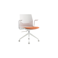 Rita Task Chair - White Plastic Orange Seat Pad White Frame with Armrests